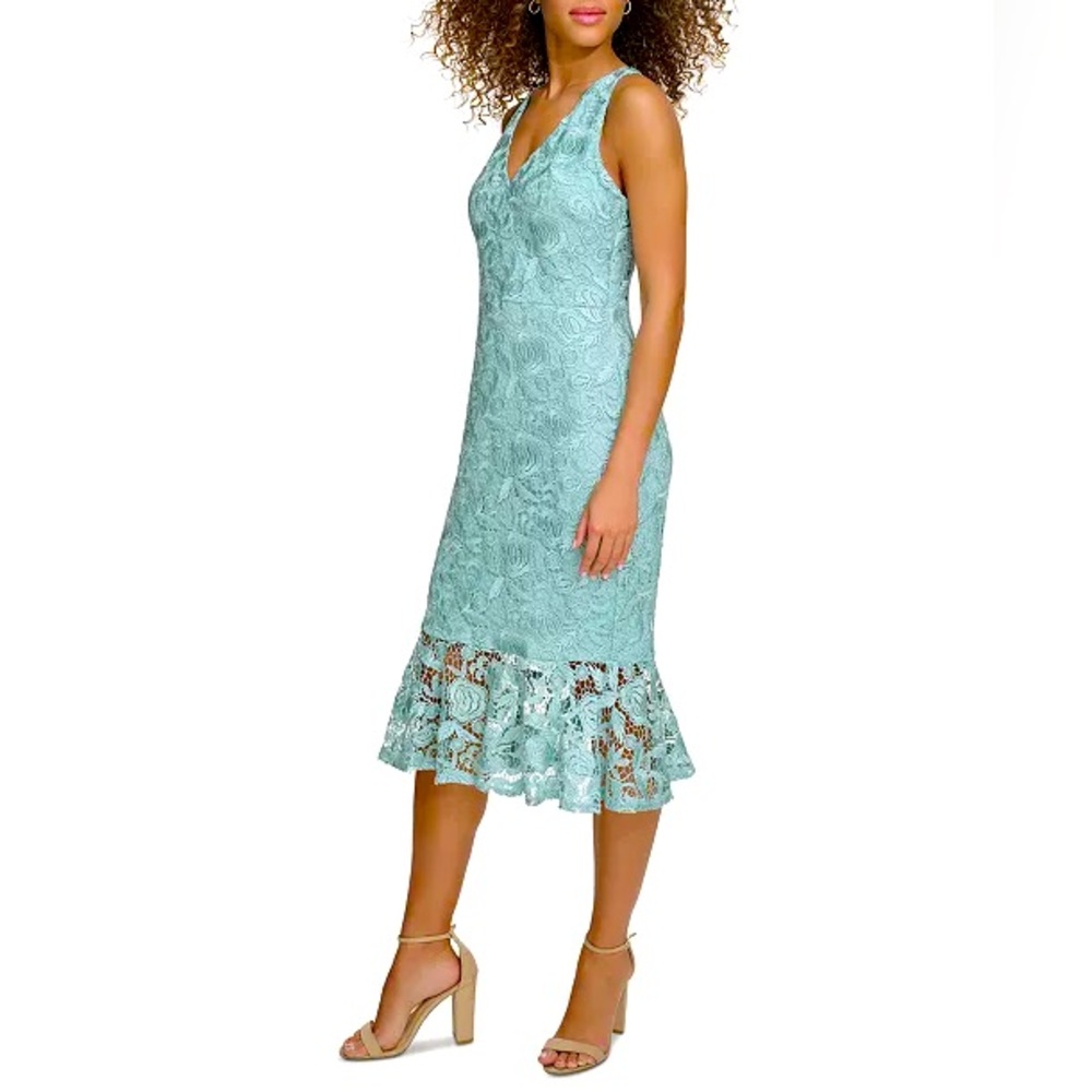 NWT Siena Women's Floral-Lace Flounce-Hem Midi Dress mint color size 12
